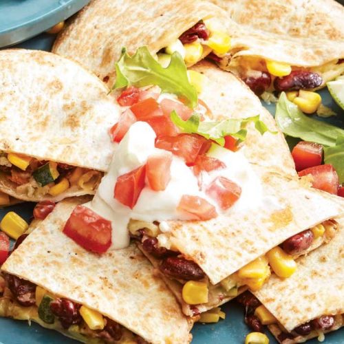 Bean, corn and courgette quesadillas