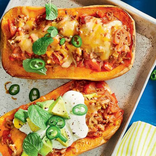 Beef and pumpkin taco boats