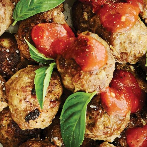 Beef, feta and pesto meatballs