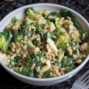 Broccoli and blue cheese barley risotto