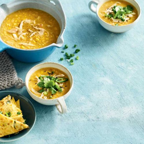 Chicken and corn soup with Asian omelette