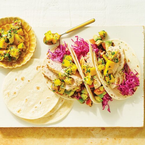 Chicken tacos with mango salsa