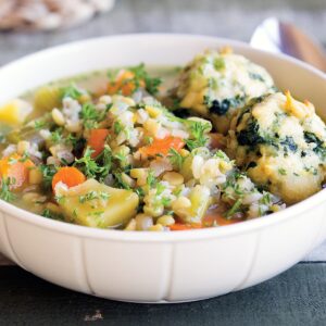 Farmhouse soup with spinach dumplings