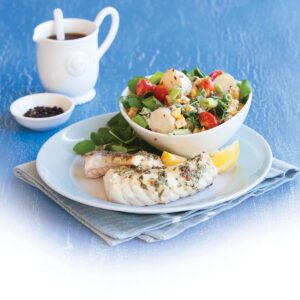 Fish with watercress and potato salad