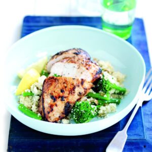 Honey and thyme roasted chicken with couscous