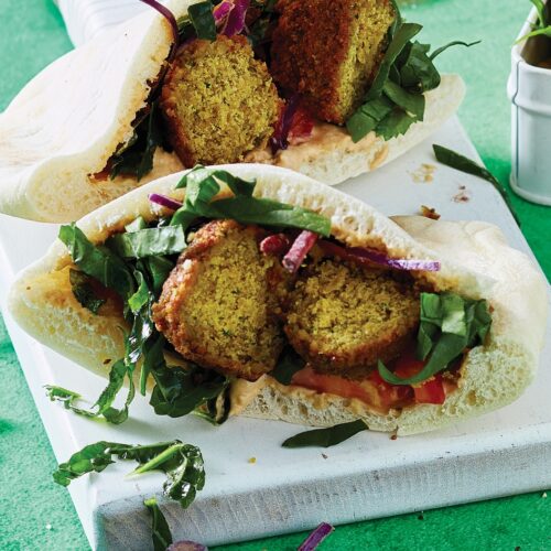 Hummus, falafel and slaw pita pockets