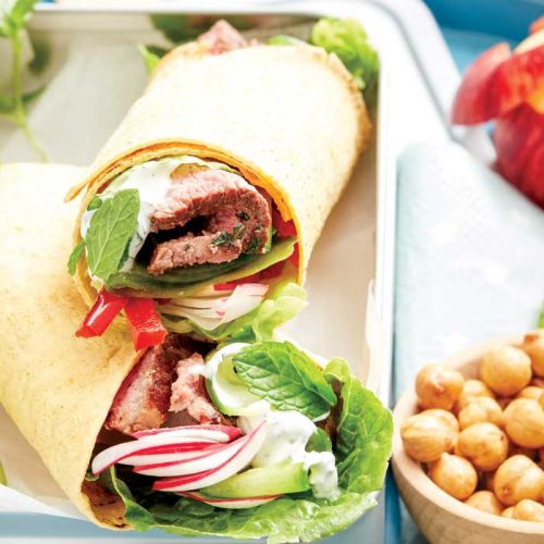 Lamb souvlaki wraps