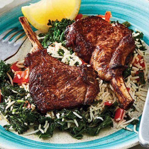 Lamb cutlets with warm rice salad