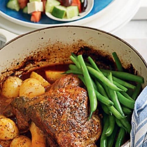 Slow-cooked lamb with Greek salad