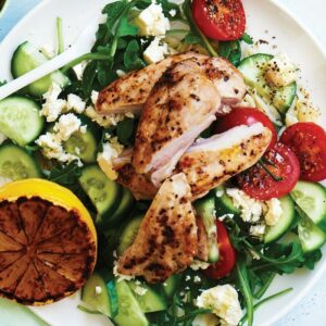 Lemon pepper chicken with risoni rocket salad