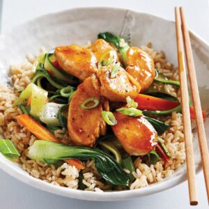 Low-FODMAP teriyaki chicken stir-fry