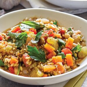 Mediterranean kale and freekeh stew