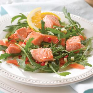 Miso-glazed salmon salad with sesame citrus dressing