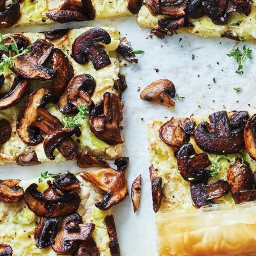 Mushroom, leek and ricotta open pie