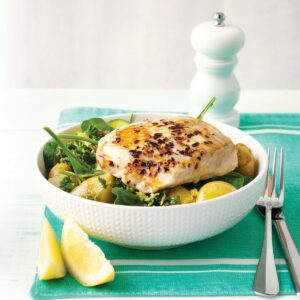 Pan-fried fish with lemon-dressed greens