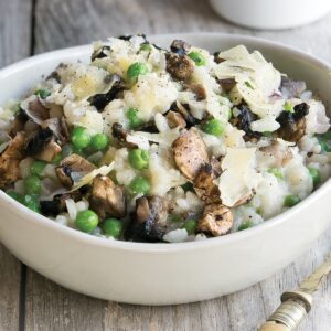 Pea, ricotta and mushroom risotto