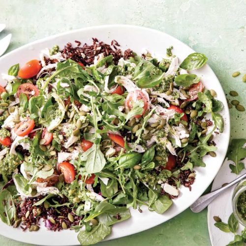 Pesto chicken, pepita and rocket salad