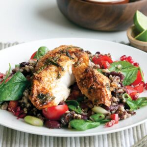 Piri piri chicken with rice and quinoa salad