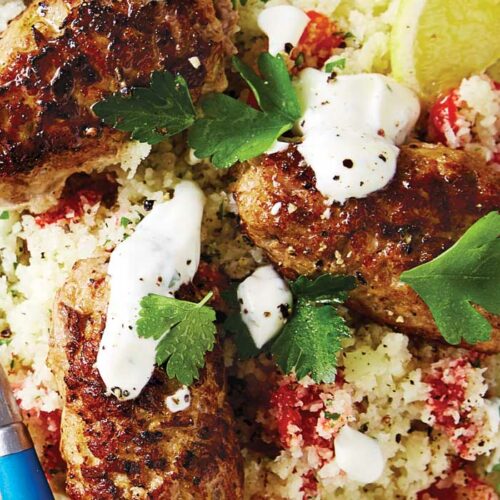 Pork and fennel kebabs with cauliflower rice