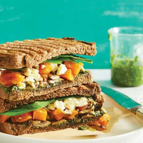 Pumpkin, feta and chunky pesto toastie