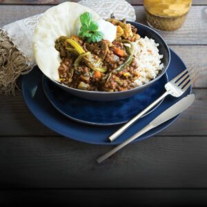 Red curry lentils with rice and pappadums