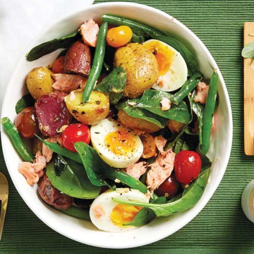 Salmon and roasted new potato Niçoise salad