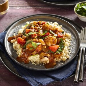 Tomato, vegie sausage and bean stew