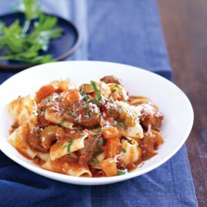 Slow-cooked lamb ragoût with tagliatelle