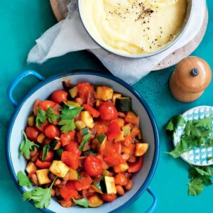 Soft polenta with braised capsicums and borlotti beans