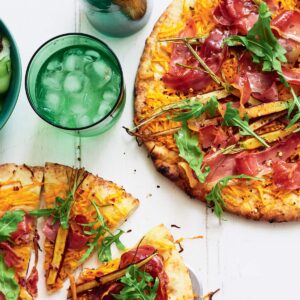 Spicy pumpkin and prosciutto pizzas