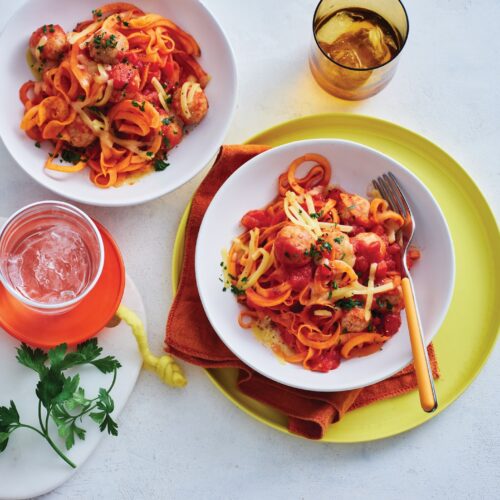 Vegie ‘meatballs’ with sweet potato noodles