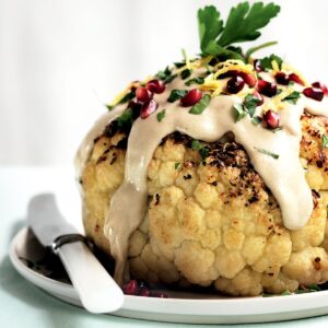 Whole spice-roasted cauliflower with pomegranate