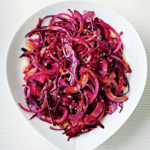 Beetroot salad with red cabbage and onion