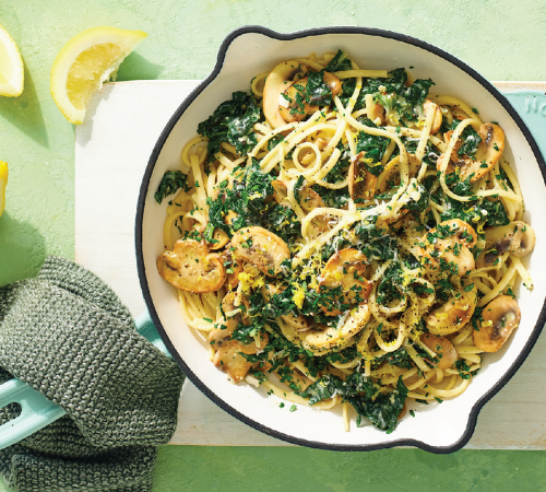 Creamy mushroom & silverbeet pasta